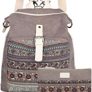 Women Canvas Convertible Backpack Purse Large Capacity Casual Daypack